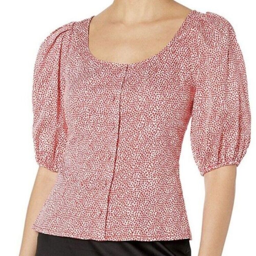 Parker Button Up Blouse Size XS Puff Sleeve Red/white Top MSRP $218 NWT